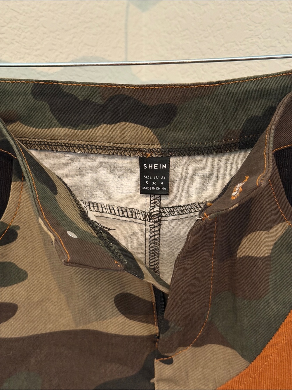 SHEIN Camouflage Patchwork Mini Skirt with Rust and Black Panels - Picture 2 of 5